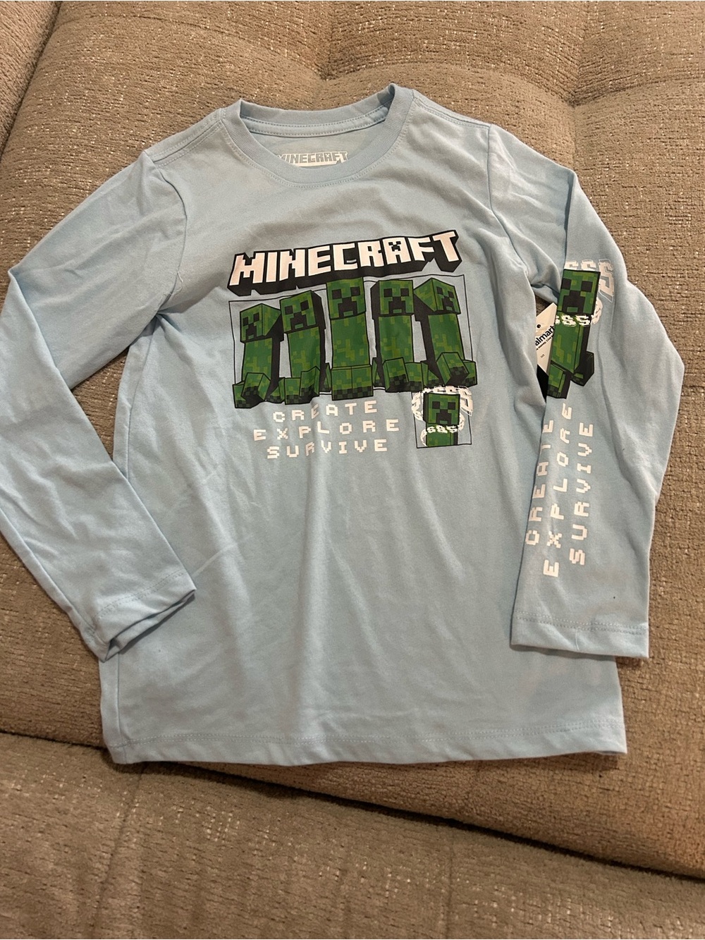 Minecraft Light Blue Long Sleeve Tee with Creeper Graphic size 6/7